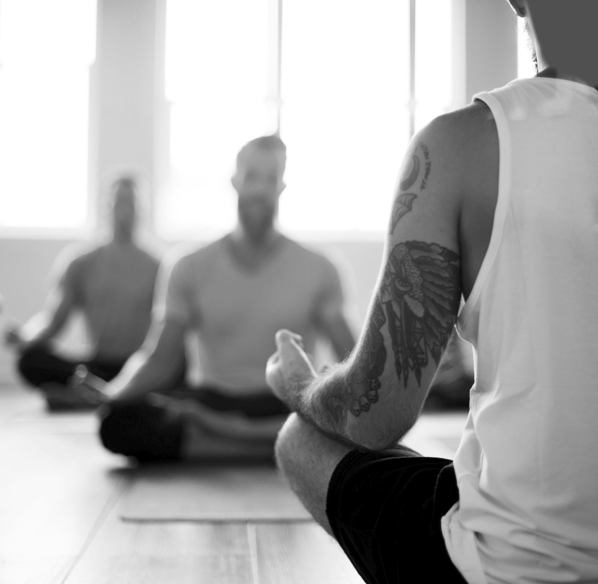 A group breathing together in a studio